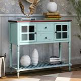 Rosecliff Heights Sideboard Console Table w/ Bottom Shelf, Farmhouse Wood/Glass Buffet Storage Cabinet Living Room - Retro in Blue | Wayfair