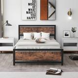 17 Stories Metal & Wood Bed Frame w/ Headboard & Footboard, Full Size in Black, Size 77.5 D in | Wayfair 325B736D32984E53BD681FB3E36A3821