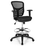 Costway Mesh Drafting Chair Office Chair with Adjustable Armrests and Foot-Ring-Black