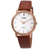 White Dial Brown Leather Watch -15a - Brown - Citizen Watches