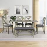 Gracie Oaks Cavonte 6 Piece Dining Table Set Wood/Upholstered Chairs in Brown/Gray, Size 29.9 H in | Wayfair 9A4432CB922945D0850C9BA850249065