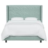 Birch Lane™ Benson Upholstered Low Profile Standard Bed Metal in Gray/Blue/Black, Size 56.0 H x 46.0 W x 80.0 D in | Wayfair