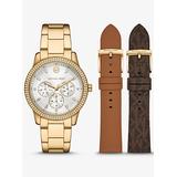 Michael Kors Oversized Tibby Pavé Gold-Tone Watch and Strap Set Gold One Size