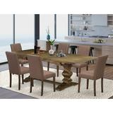 Lark Manor™ Privett Butterfly Leaf Rubberwood Solid Wood Dining Set Wood/Upholstered Chairs in Brown, Size 30.0 H in | Wayfair