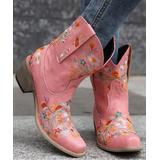 BUTITI Women's Western Boots PINK - Pink Floral-Embroidered Cowboy Boot - Women