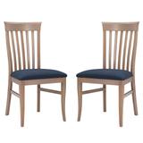 Linon Home Decor Ariella Natural Wood with Navy Blue Upholstered Seat Side Chair (Set of 2)