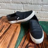 Vans Shoes | Black Leather Slip-On Vans | Color: Black/White | Size: 8