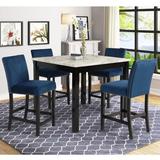 Red Barrel Studio® Kitchen Table Set 5 Piece Dining Table Set Counter Height Table Faux Marble Dining Table Square Bar Height Pub Table Chair Space Saving Dining Set Blu Wood/Upholstered Chairs