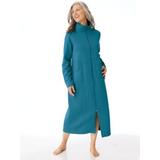 Women's Long Zip-Front Fleece Robe, Deepest Teal Blue S Misses