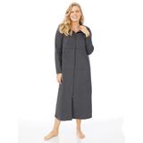 Women's Long Zip-Front Fleece Robe, Charcoal Heather Grey L Misses