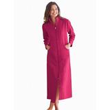 Women's Long Zip-Front Fleece Robe, Sangria Red M Misses