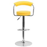 Flash Furniture Contemporary Vinyl Adjustable Swivel Bar Stool w/ Cushion Upholstered/Metal in Yellow, Size 19.5 W x 19.5 D in | Wayfair
