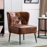 Steelside™ Bea 25" W Tufted Side Chair Faux Leather in Yellow/Brown, Size 30.5 H x 25.0 W x 29.0 D in | Wayfair 50D45044A4924EB4A4E10B90D5D5C92B
