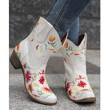 BUTITI Women's Western Boots White - White & Red Floral Embroidered Cowboy Boots - Women