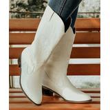 ROSY Women's Casual boots White - White Embroidered-Stitch Pointed-Toe Cowboy Boot - Women