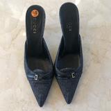Gucci Shoes | Gucci Canvas Logo Kitten Heel Slides Size 39c | Color: Black/Gray | Size: 9