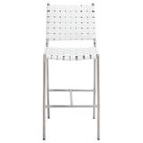 Birch Lane™ Cass 26" Counter Stool Upholstered/Leather/Metal/Genuine Leather in Gray/White, Size 39.8 H x 17.8 W x 21.5 D in | Wayfair