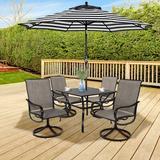 Red Barrel Studio® Patio Dining Set 5 Piece Outdoor Furniture Metal Square Table & 4 Chairs w/ PVC-coated polyester Mesh Fabric Metal in Black/Gray