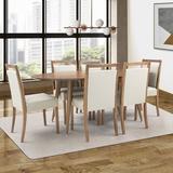 Gracie Oaks 7 Piece Oval Dining Set In Almond Oak Wood/Upholstered Chairs in Brown/Gray/White, Size 29.0 H in | Wayfair
