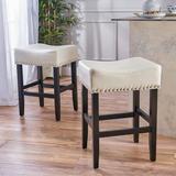Red Barrel Studio® Lisette Backless Leather Counter Stools, 2-Pcs Set, Ivory Wood/Upholstered/Leather in Black/Brown/White | Wayfair