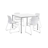 KFI Studios KFI Dailey 42" Square Dining Set, White Table; Coral Sled Chairs Plastic/Acrylic/Wood/Metal in Gray, Size 31.7 H in | Wayfair