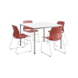 KFI Studios KFI Dailey 42" Square Dining Set, White Table; Coral Sled Chairs Plastic/Acrylic/Wood/Metal in Gray, Size 31.7 H in | Wayfair