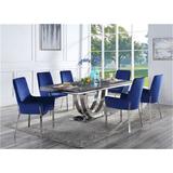 Etta Avenue™ 79" Genuine Marble Pedestal Dining Table Metal in Brown/Gray, Size 30.0 H x 79.0 W x 39.0 D in | Wayfair