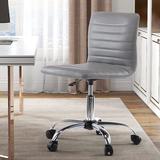 Latitude Run® Desk Chair, Stylish Armless Low Back Stool Look, Made Of Faux Leather in Black/Gray, Size 35.0 H x 16.9 W x 17.3 D in | Wayfair