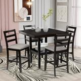 Lark Manor™ Auhert 5-Piece Wooden Counter Height Dining Set w/ Padded Chairs & Storage Shelving, Gary Wood/Upholstered Chairs in Brown | Wayfair