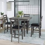 Lark Manor™ Auhert 5-Piece Wooden Counter Height Dining Set w/ Padded Chairs & Storage Shelving, Gary Wood/Upholstered Chairs in Gray | Wayfair