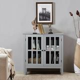 Red Barrel Studio® Glass Door Sideboard Console Storage Buffet Cabinet-Black Wood in Gray, Size 31.0 H x 32.0 W x 14.0 D in | Wayfair