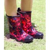 Heli Women's Rain boots Safflower - Red Floral Mid-Rise Rain Boot - Women