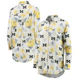 Women's Wes & Willy White Michigan Wolverines Crepe Full-Button Swimsuit Cover-Up