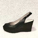 Nine West Shoes | *3$30* Nine West Platform Peeptoe Wedge Sandals | Color: Black | Size: 7.5