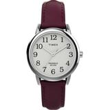 Easy Reader 30mm Leather Strap Watch Silver-tone/burgundy/white - Metallic - Timex Watches