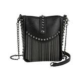Ella & Elly Women's Crossbodies Black - Black Studded Chain Fringe Convertible Crossbody Bag