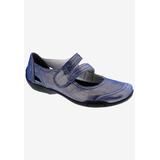 Wide Width Women's Chelsea Mary Jane Flat by Ros Hommerson in Blue Iridescent Leather (Size 8 W)
