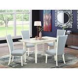 Three Posts™ Gries Butterfly Leaf Rubberwood Solid Wood Dining Set Wood/Upholstered Chairs in White, Size 29.0 H in | Wayfair