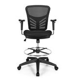 Inbox Zero Mesh Drafting Chair Office Chair W/adjustable Armrests & Foot-ring Wood/Upholstered/Mesh in Black, Size 49.5 H x 27.0 W x 27.0 D in
