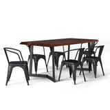 Simpli Home Larkin Solid Mango Wood Industrial IV 7-Piece Dining Set With 6 Upholstered Dining Chairs in Distressed Black and Silver