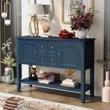 Red Barrel Studio® Sideboard Console Table w/ Bottom Shelf,Two Cabinets Wood in Blue, Size 34.0 H x 46.0 W x 15.0 D in | Wayfair