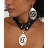 YUSHI Women's Earrings SILVER - Black & Silvertone Swirl Disc Pendant Necklace Set