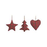 Transpac Ornaments Red - Red Plaid Heart Ornaments - Set of Three