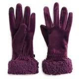 Women's Cuddl Duds Double Plush Velour & Sherpa Cuff Gloves, Drk Purple