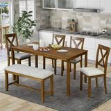 Gracie Oaks 6-piece Kitchen Dining Table Set Wooden Rectangular Dining Table, 4 Dining Chair & Bench (grey) Wood/Upholstered Chairs in Brown Wayfair