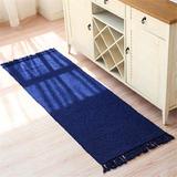 White Area Rug - Dakota Fields Winegar Handmade Braided Cotton Royal Blue Area Rug Cotton in White, Size 24.0 W x 0.5 D in | Wayfair