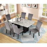 Red Barrel Studio® 7 Pieces Dining Table Set, American Homes Collection Faux Marble Dining Table & 6 Velvet Chairs in Black/Brown/Gray | Wayfair