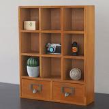 Red Barrel Studio® Pine Storage Organizer Wooden Bookcase 9 Cube 2 Drawers Cubby-Style Shelf Brown Wood in Brown/Green | Wayfair