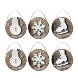 The Holiday Aisle® Snowflake Snowman & Skate Holiday Shaped Ornament Wood in Brown, Size 7.5 H x 6.0 W x 0.5 D in | Wayfair