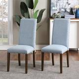 Arlmont & Co. Jahsiah Dining Chairs Set Of 2 Fabric Dining Chairs w/ Copper Nails & Solid Wood Legs Wood/Upholstered in Blue | Wayfair